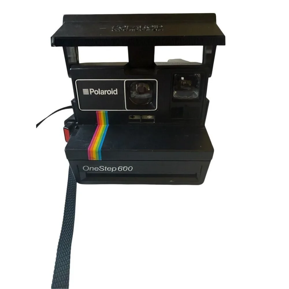 Vintage Polaroid OneStep 600 Land Camera Black Rainbow Stripe with Film Working